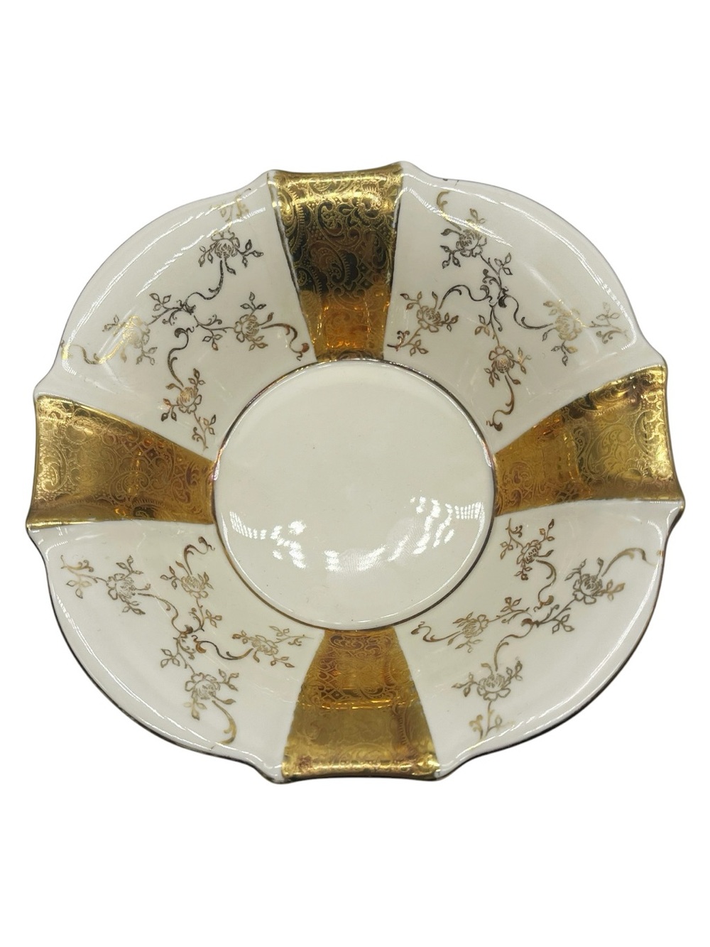 Vintage German Alka Bavaria Porcelain Gold Trim Candy Dish Scalloped Edge